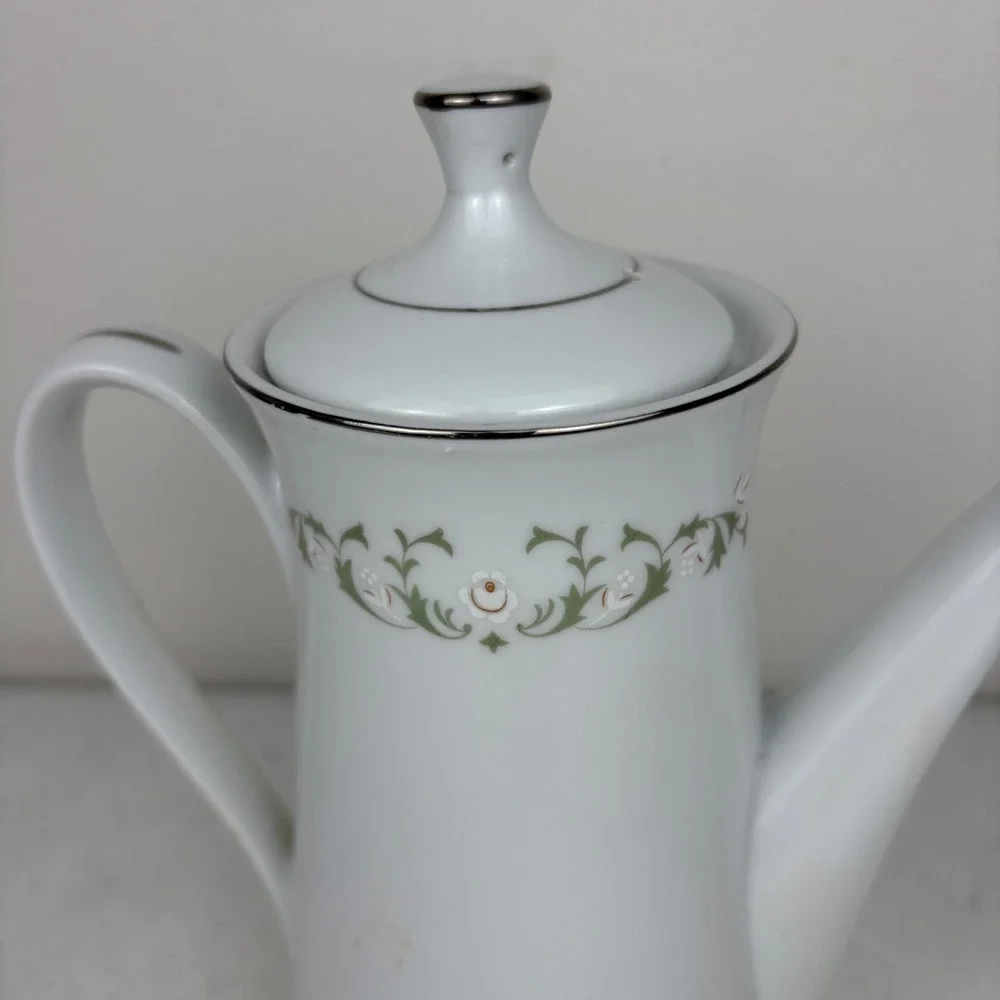 Sheffield Fine China Elegance 502 Coffee Pot & Lid Japan White Green Floral‎ Tea